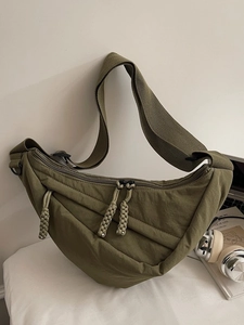 Women Large Capacity Cloth Crossbody Bag Crescent Dumpling Shape Casual Shoulder Bag Solid Color Versatile Commuter Purse