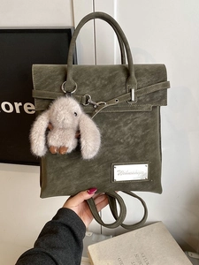Vintage PU Leather Women Backpack Multi-functional Large Capacity Retro Shoulder Bag Tote Crossbody Bag With Rabbit Pendant