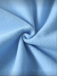 Detailed close-up of soft light blue silver fox velvet fabric texture for sweaters