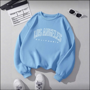 Women Loose Crew Neck Sweatshirt Los Angeles California Letter Print Graphic Top Long Sleeve Pullover Soft Polyester Streetwear