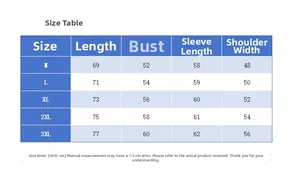 Size chart for cotton washed oversized long sleeve T-shirt with metric measurements