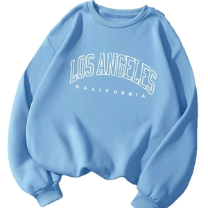 Sky blue crew neck sweatshirt with white Los Angeles California print in vintage style