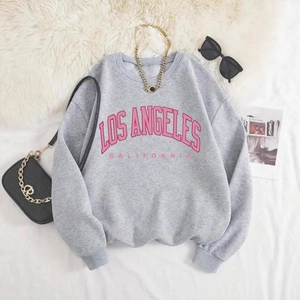 Sweat-shirt Femme en Polyester Vintage Américain Imprimé Lettres Los Angeles California Épaules Tombantes Col Rond Manches Longues
