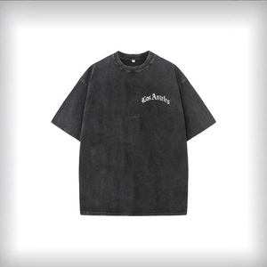 American Vintage Washed Black Oversized T-Shirt Men Women Streetwear Los Angeles Letter Printed Short Sleeve Cotton Top Tee