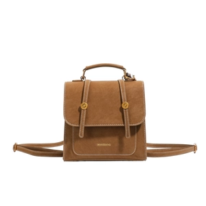 Zaino retrò marrone classico con manico superiore e fibbie dorate dal design minimale
