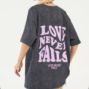 Washed black heavy cotton oversized T-shirt featuring purple Love Never Fails back print