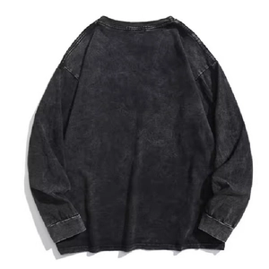Vintage acid wash long sleeve oversized cotton T-shirt for men in dark gray color