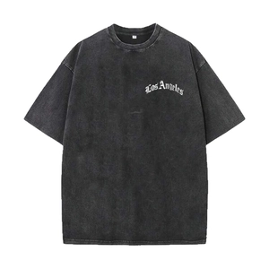 Oversized acid wash street style t-shirt in dark grey with Los Angeles gothic print