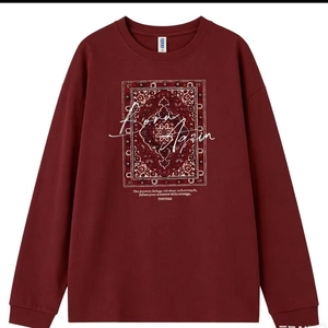 Burgundy 100% cotton long sleeve t-shirt with Born Again print and Persian pattern