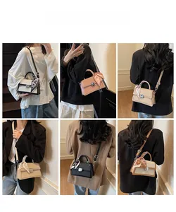 Collage of chic woven handbags in multiple colors with stylish silk scarf handle detail