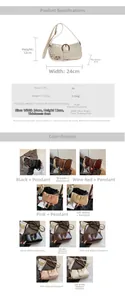 Detailed dimensions and color chart of the vintage PU leather shoulder bag with buckle