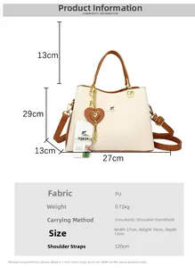 Detailed dimension guide for beige PU leather handbag with heart charm and strap