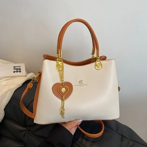 Women Fashion PU Leather Tote Bag Pebbled Texture Handbag With Heart Rhinestone Charm Crossbody Shoulder Bag