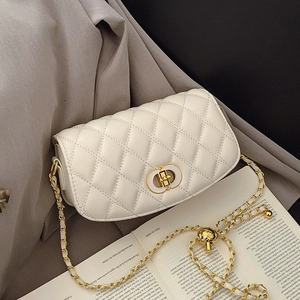 Sac Bandoulière Vintage en Cuir PU Matelassé pour Femmes Chaîne en Métal Doré Fermoir à Serrure Petit Sac à Épaule