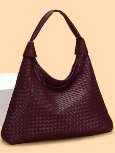 Sac à Bandoulière Tissé Grande Capacité pour Femmes Sac Cabas Hobo en Cuir PU à la Mode Sac Sous le Bras avec Motif Tissé