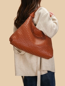 Grand sac cabas en cuir tressé marron pour femme élégant chic idéal pour le travail