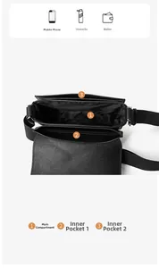 Crosshatch PU leather bag detail showing three internal storage compartments for organization