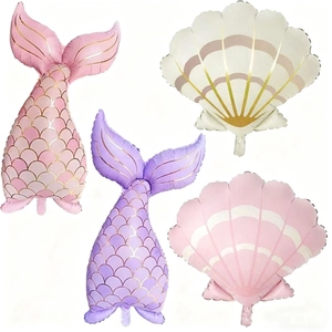 Ocean theme foil balloon set with mermaid tails and seashells for kids birthday decoration