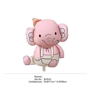 Ballon éléphant rose en aluminium avec chapeau de fête pour décoration 71x89cm