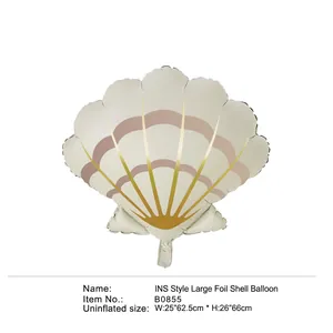 Detailed view of sea shell foil balloon B0855 with pink textures and gold lines