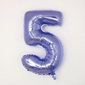 Detailed view of purple number 5 foil balloon with metallic finish for party decoration