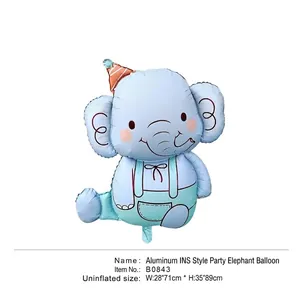 Ballon éléphant en aluminium avec chapeau de fête pour décoration d'anniversaire enfant