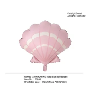 Pink seashell foil balloon with white stripes for ocean themed birthday party decorations