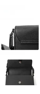 Detail of high-density even stitching and a polished magnetic buckle on a black PU bag