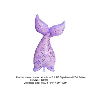 Mermaid tail foil balloon with gold scales for ocean themed birthday party decor