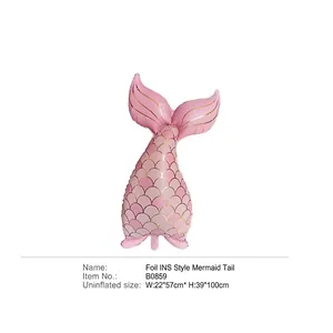Mermaid tail foil balloon for kids birthday party decoration size 22x39 inches pink color