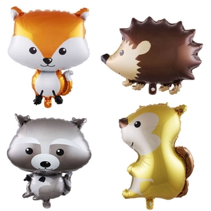 Lot de quatre ballons en aluminium animaux de la forêt renard hérisson raton laveur