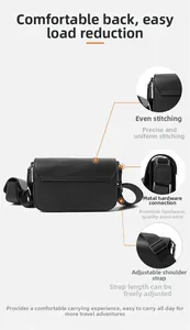 Detail view of black PU crossbody bag featuring reinforced stitching and metal hardware
