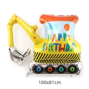 Grand ballon pelleteuse en aluminium pour fête d'anniversaire enfant, jaune bleu, 100x81cm