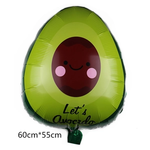 Detail of 60cm avocado foil balloon with Let's Avocado text and cute smiling face