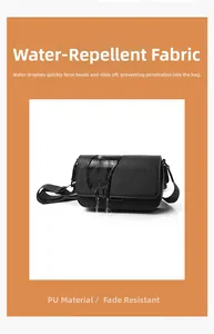 Water-resistant black PU leather crossbody bag featuring a fine cross-grain texture