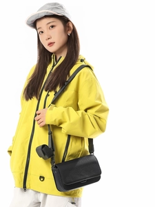 Men's black PU leather crossbody bag with small earphone pouch and adjustable strap