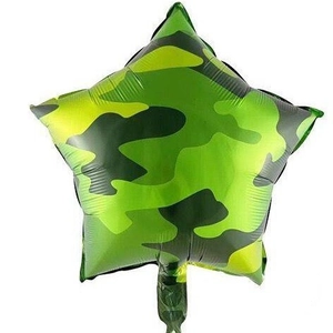 Star-shaped camouflage foil balloon with military green pattern for birthday party decor