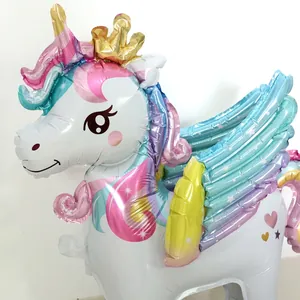 3D stehender Einhorn-Folienballon mit goldener Krone für Geburtstagsfeiern Dekor