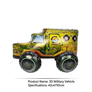 Detailed view of a 3D inflatable army truck balloon with military camouflage patterns