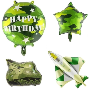 Camouflage Military Foil Balloon Set Tank Fighter Jet Star Round Mylar Balloons For Birthday Party Decoration Supplies