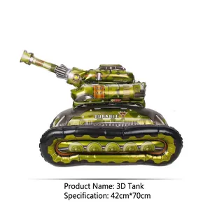Detail view of 3D army tank foil balloon with camouflage pattern, size 70x42cm