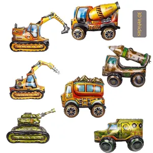3D Construction Vehicle Military Tank Foil Balloons For Kids Birthday Party Decoration Excavator Dump Truck Army Car Balloon