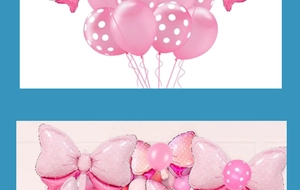Détail du ballon nœud rose à pois et de l'ensemble de ballons de fête assortis