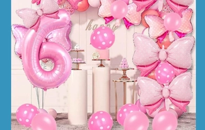 Ensemble de ballons nœud rose et chiffre 6 pour décoration de fête d'anniversaire