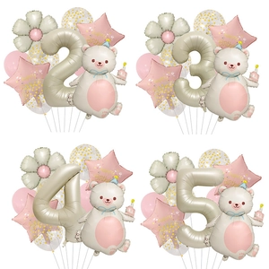 Cream Bear Birthday Balloon Set Aluminum Foil Daisy Star Number Balloons For Kids Birthday Party Kindergarten Decor