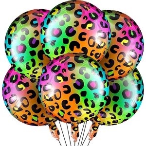 Detailed view of 18-inch rainbow leopard print round foil balloons for party decor