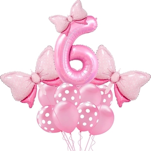 Ballons en Latex et Aluminium Rose avec Nœud et Pois pour Décoration de Fête d'Anniversaire de Fille Thème Princesse