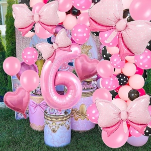 Kit de ballons nœud rose et chiffre 6 pour décoration d'anniversaire 6 ans en plein air