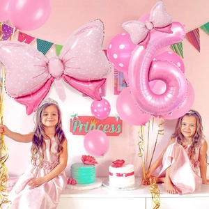 Kit ballons nœud rose avec chiffre 6 nacré pour décoration de fête anniversaire fille