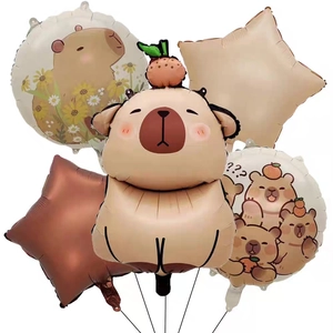5-piece capybara foil balloon set for birthday parties including stars and round shapes